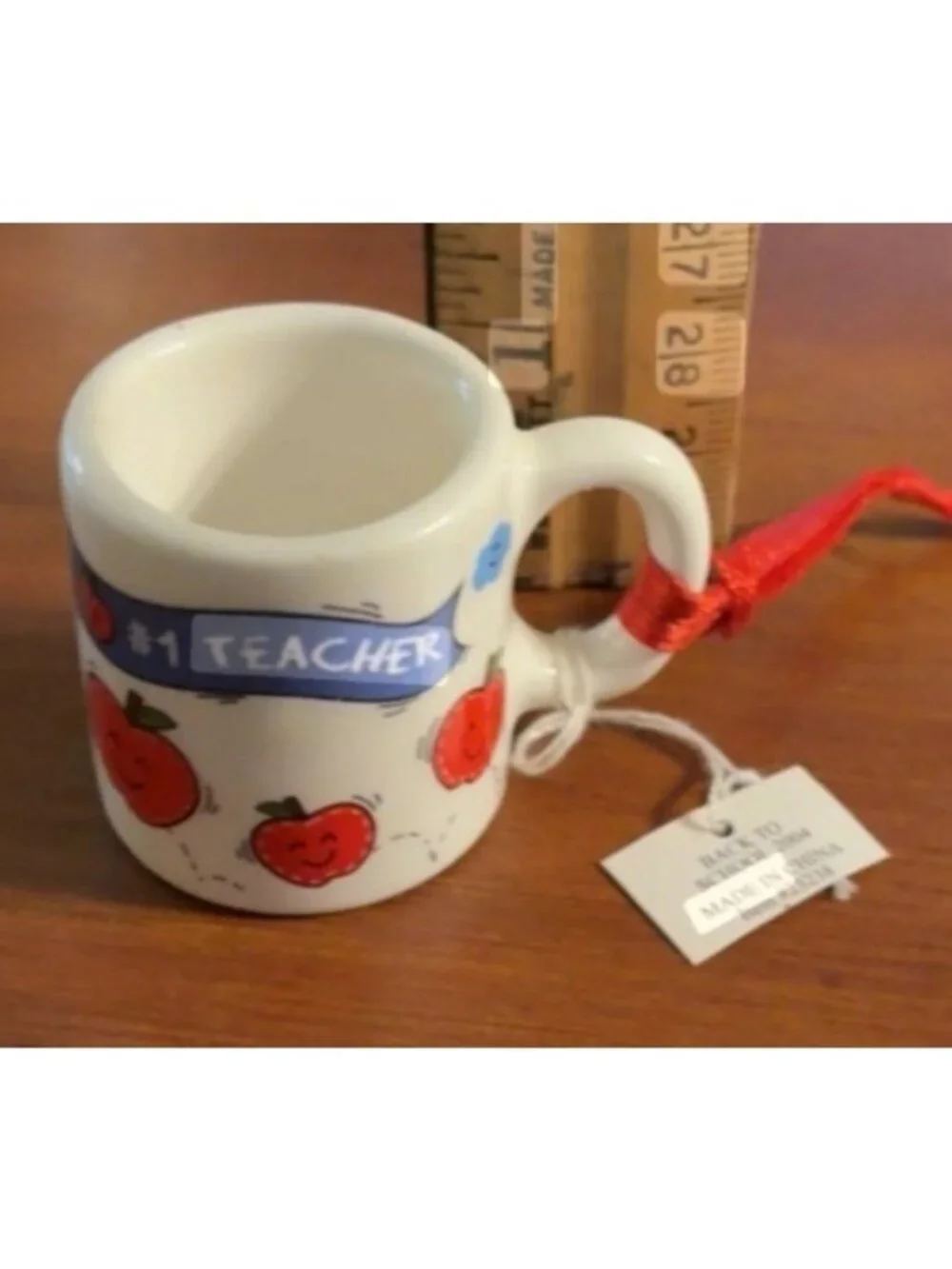 VTG My #1 Teacher Ceramic Mini Mug Cup Ornament Christmas Decor School Apple BTS